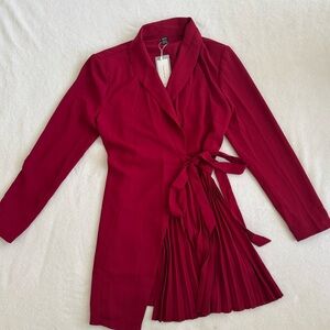 Red Tie Dress with Pleats